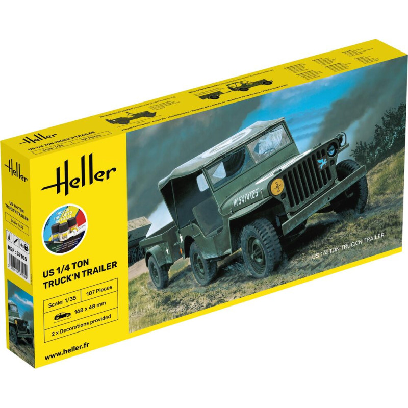 Jeep US 1/4 avec remorque Kit complet - 1/35 - HELLER 57105