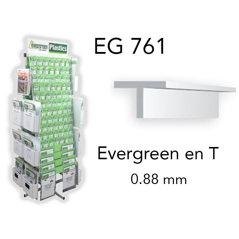 Evergreen EG761 - (x4) profilé en T styrène 0.88 mm