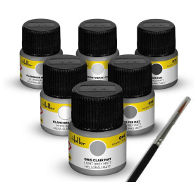 Set de peinture acrylique «&nbsp;Avions civils&nbsp;» 6 x 12 ml, pinceau - HELLER 9401