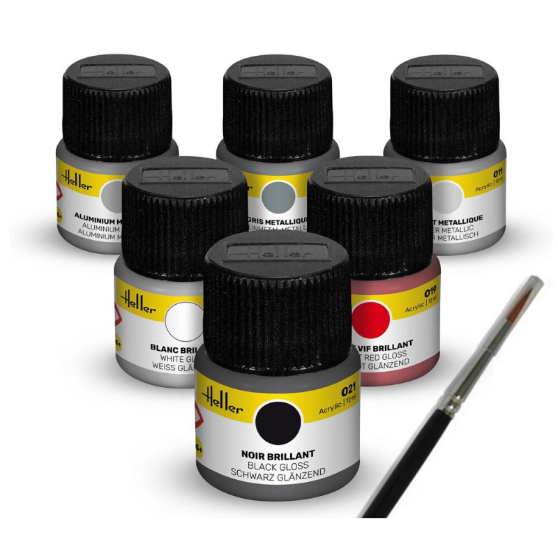 Set de peinture acrylique « Voiture de sport » 6 x 12 ml, pinceau - HELLER 9403