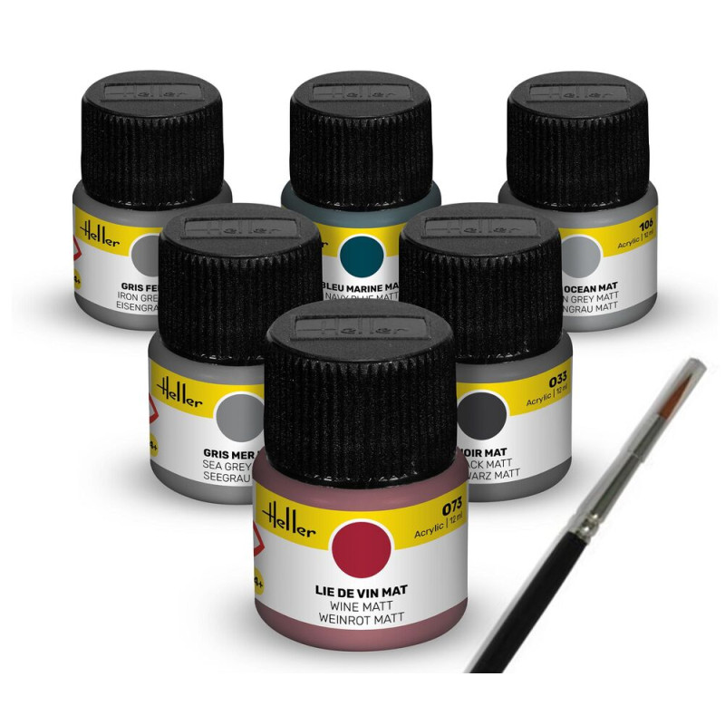 Set de peinture acrylique « Navy&nbsp;» 6 x 12 ml, pinceau - HELLER 9405