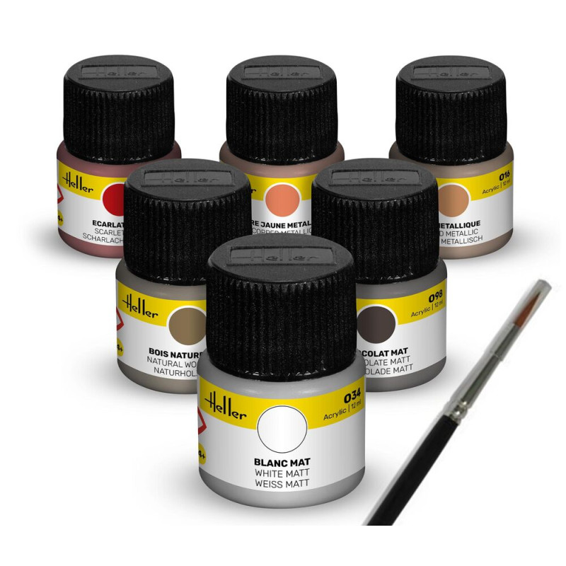 Set de peinture acrylique « Voiliers » 6 x 12 ml, pinceau - HELLER 9406
