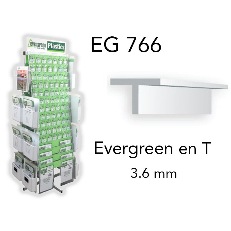 Evergreen EG766 - (x3) profilé en T styrène 3.6 mm