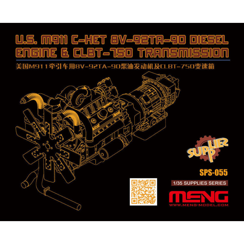 Moteur diesel USM911 C-HET 8V-92TA-90 et transmission CLBT-750 (résine) - 1/35 - MENG SPS-055