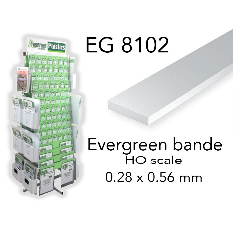 Evergreen EG8102 - (x10) profilé en bande styrène HO Scale 0.28 x 0.56 mm