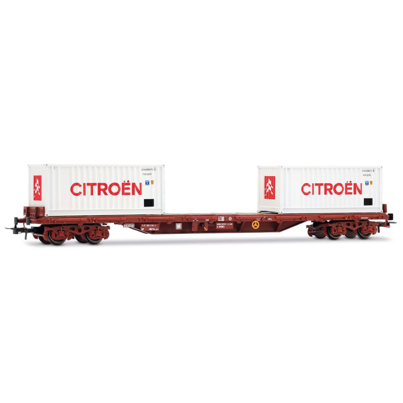 Wagon plat type Rs avec 2 conteneurs de 20' « Citroën » ép. IV - HO 1/87 - JOUEF HJ6310