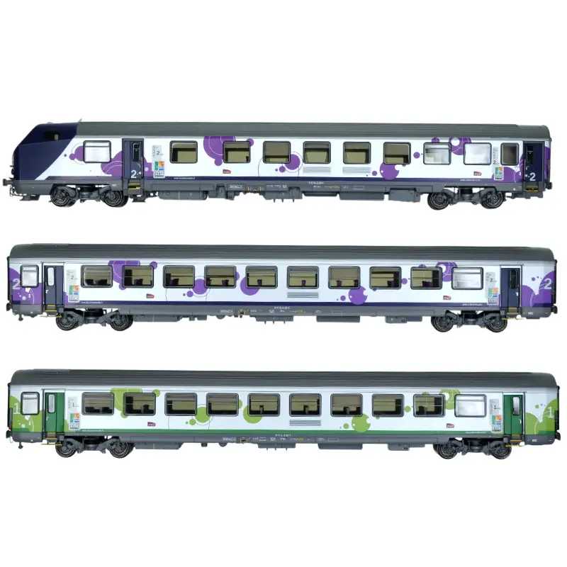 Set 3 voitures dont pilote Haute-Normandie ép. VI - SNCF - HO 1/87 - LS Models 41251DC