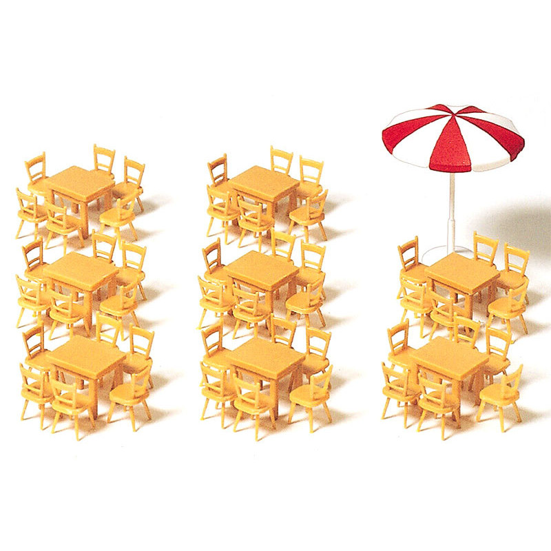 Chaises, tables, parasol pour restaurant - HO 1/87 - PREISER 17201