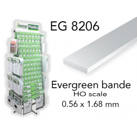 Evergreen EG8206 - (x10) profilé en bande styrène HO Scale 0.56 x 1.68 mm