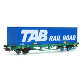 Wagon plat 2 essieux avec container TAB ép. V SNCF - HO 1/87 - PIKO 97167
