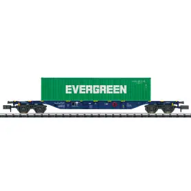 Wagon porte conteneur Sgnss Evergreen ép. VI - N 1/160 - MINITRIX 18560