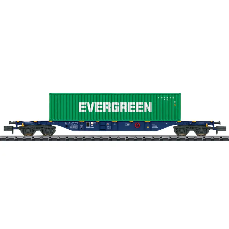 Wagon porte conteneur Sgnss Evergreen ép. VI - N 1/160 - MINITRIX 18560