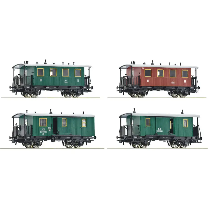 4x voitures voyageurs à essieux, kkStB ép. I - HO 1/87 - ROCO 6200190