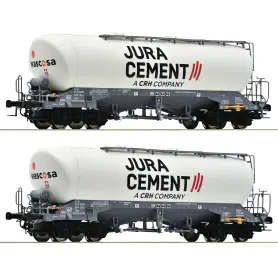 2x Wagons-silos, ciment Jura/Wascos ép VI - HO 1/87 - ROCO 6600191