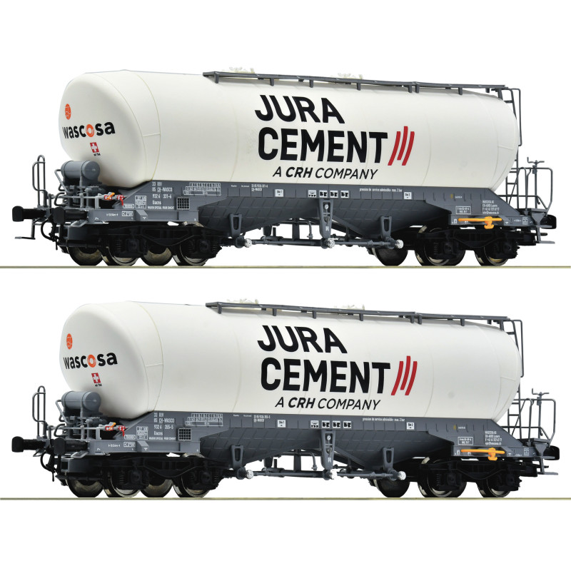 2x Wagons-silos, ciment Jura/Wascos ép VI - HO 1/87 - ROCO 6600191