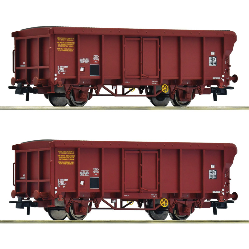 2x wagons tombereaux à toit roulant, SNCF ép. IV-V - HO 1/87 - ROCO 6600251