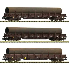 3x wagons à ranchers transport acier ép. IV OBB - N 1/160 - Fleischmann 6660142