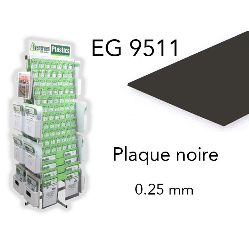 Evergreen EG9511 - (x4) plaque styrène noire lisse 0.25 mm