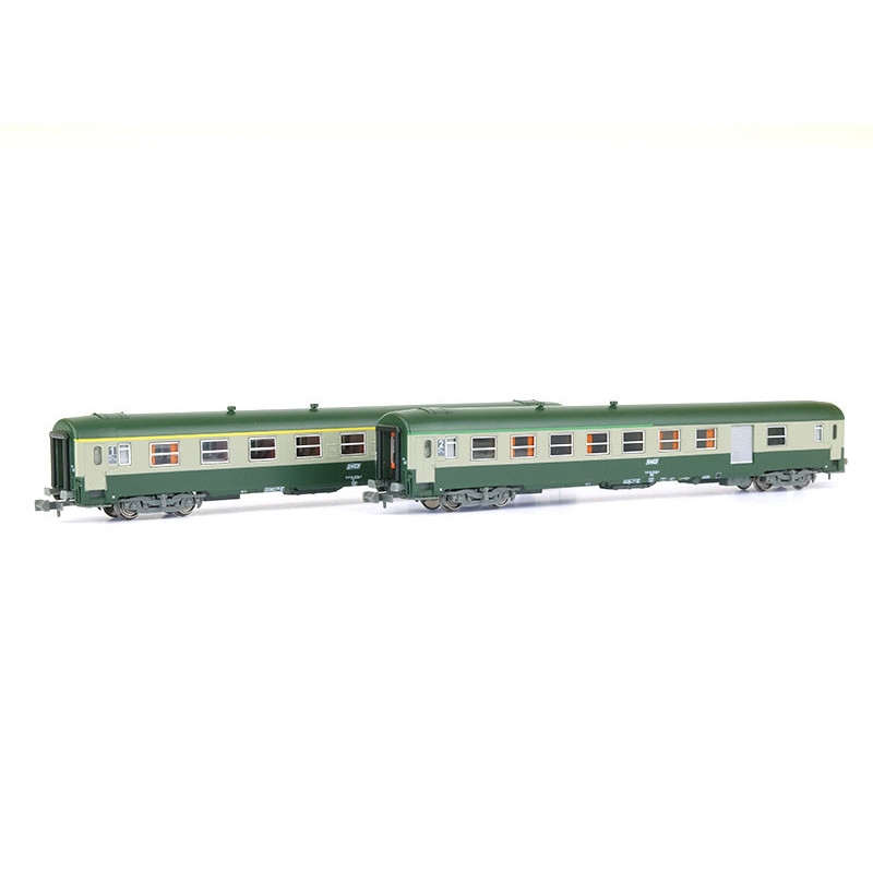 2 Voitures UIC A9 + B5Dd2 ép. V verte-grise logo encadré cart. Corail - N - REE NW-148