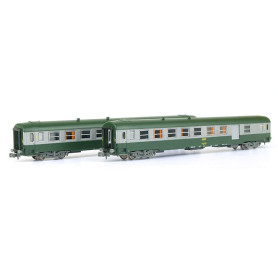 2 Voitures UIC B10 + B5Dd2 ép. IV verte-grise logo encadré cart. Corail - N - REE NW-150