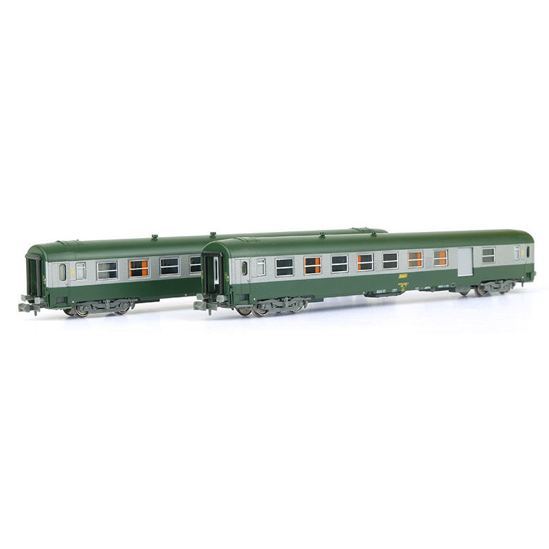 2 Voitures UIC B10 + B5Dd2 ép. IV verte-grise logo encadré cart. Corail - N - REE NW-150