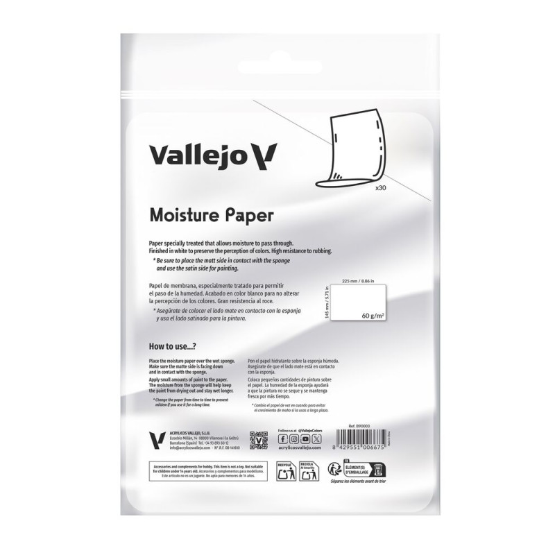 30 feuilles de papier absorbant (225 x 145 mm) 60 g - VALLEJO B90003