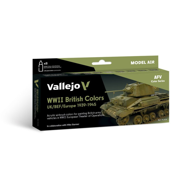 Set couleurs camouflage WWII UK/BEF/Europe 8x 18 ml - VALLEJO 71614