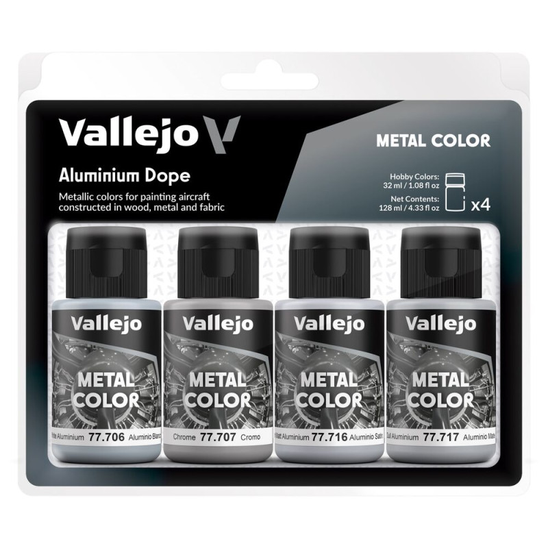 Set peinture Aluminium Dope WWI & Early WWII 4x 32 ml - VALLEJO 77603