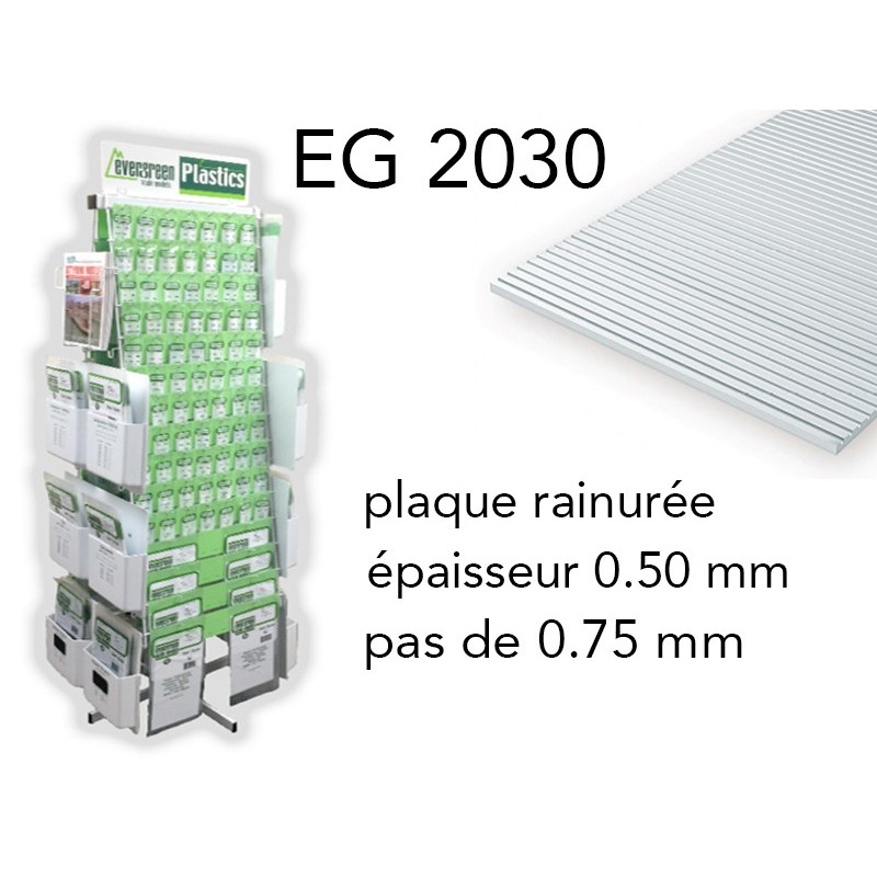 Evergreen EG2030 - (x1) plaque styrène rainurée V-Groove 0.75 mm