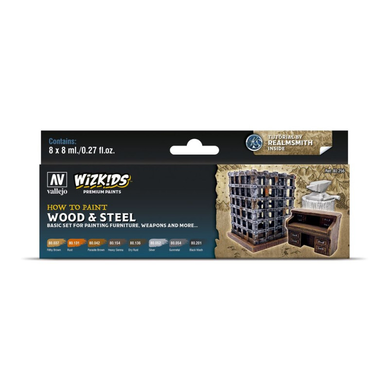 Set de patine Wood & Steel (bois et acier) 8 x 8 ml - VALLEJO 80256