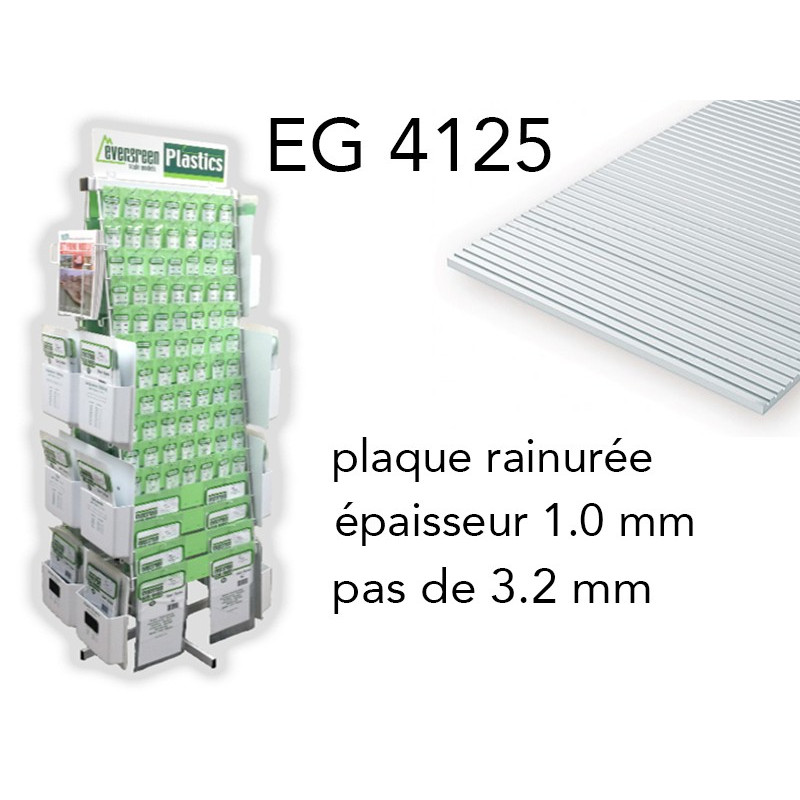 Evergreen EG4125 - (x1) plaque styrène rainurée V-Groove 3.2 mm